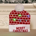 LED knit Christmas hat with brick pattern and Merry Christmas text in red and white - Red Plaid Style