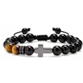 10 Mm Tressé Noir Brillant 2 Œil De Tigre Cuivre Zircon