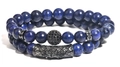 Set de pulseras de cuentas de lapislázuli con bola de cristal y tubo de metal negro curvado - Lapislázuli Color Negro