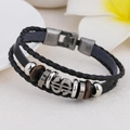 Pulsera multicapa de cuero negro trenzado para hombre con colgante de signo dólar - Dólar de Plata Antiguo S0046