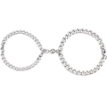 Bracelets de couple magnétiques cœur argenté avec chaîne gourmette polie - Paire Ronde (avec Extension)
