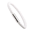 Minimalist white braided PU leather bracelet for men featuring a silver magnetic clasp - White