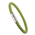 Braided green PU leather bracelet with polished silver magnetic clasp on white background - Green