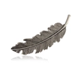Elegant large vintage silver feather hair clip with intricate metallic textures for women - Antique Silver