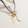 Elegant gold bow heart necklace with black cord on minimalist textured background - Black Cord Gold Bowknot Heart Pendant Style