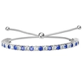 Adjustable tennis bracelet with alternating blue and white circular cubic zirconia stones - Silver Blue & White Zircon (B0101-5)