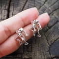 Vintage silver frog earrings in 925 sterling silver with hollow geometric design - Silver Earrings (1 Pair)
