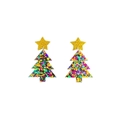 Détail de boucles d'oreilles sapin de Noël avec paillettes et étoiles dorées - Sapin de Noël à Paillettes Rondes