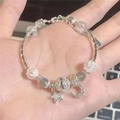 Silver twist chain bracelet with cracked beads and sparkling star and moon charms - S179-white Beaded Diamond-studded Star And Moon Glass Bracelet #sz055