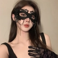 Gothic masquerade set with black lace eye mask, bone hand charms and floral lace gloves - Black Skull Hand Tassel Mask and Gloves Set