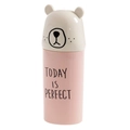 Portable pink travel toothbrush case with a cute white bear head lid and today is perfect text - Nordic Pink