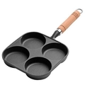 Eierpfanne aus Gusseisen mit 4 runden Vertiefungen und ergonomischem Holzgriff - Extra tiefe 4-Loch-Eierpfanne Überlaufschutz (Einzelpfanne)