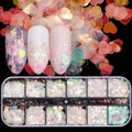 12-grid holographic nail art glitter set with heart star and butterfly shapes - 12 Compartment Mixed Shape Sequins (HW-1)