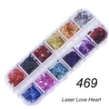 12-grid set of laser love heart nail glitter sequins in assorted holographic colors - 12 Compartment Laser Heart Sequins (469)