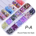 12-grid nail art glitter kit with colorful round sequins and flakes for manicure - 12 Compartment Candy Round Sequins (PA)