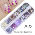 12-grid box of deep color round nail art sequins in shades of purple and blue - 12 Compartment Deep Color Round Sequins (PD)