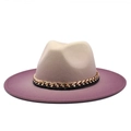 Two-tone gradient wool felt fedora hat in beige and purple with gold chain band - M (56-58cm) / Purple