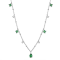 S925 silver necklace with square green zircons and a teardrop emerald-style pendant - Platinum Plated Emerald Zirconia Necklace