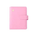 Pink RFID passport holder with snap button and gold airplane icon in synthetic leather - Pink