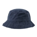 Short brim navy blue washed cotton bucket hat with metallic side eyelets for men and women - M / Navy Blue