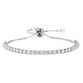 Adjustable silver tennis bracelet with 3mm square white cubic zirconia stones - Silver