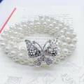 Elastic pearl waist chain with butterfly rhinestone pendant for women dresses - Flying Butterfly Silver
