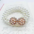 Three-layer faux pearl waist chain with double gold flower rhinestone buckle clasp - Figure Eight Flower Gold