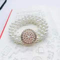 Elastic cream pearl waist belt with multi-layer beads and rhinestone flower buckle - Oval Elegant Gold