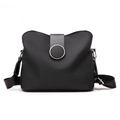 Classic black nylon crossbody bag with adjustable wide strap and round metal buckle - Black