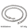 Collana a catena a fune intrecciata in acciaio inossidabile argento con chiusura - Acciaio 600x6mm