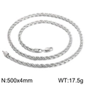 Collana a corda intrecciata in acciaio inox argento 500x4mm con chiusura 17.5g - Acciaio 500x4mm