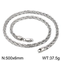 Collana a corda intrecciata in acciaio inox argento lunga 500mm e larga 6mm - Acciaio 500x6mm