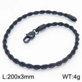 Black titanium steel twist rope chain bracelet with lobster clasp 3mm width 200mm length - 20cm / 3mm / Black