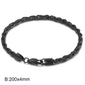 Black 4mm rope chain bracelet in stainless steel with secure lobster clasp, 200mm length - Rectangular Buckle 4mm (KB161820-Z)