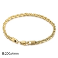 Gold plated 6mm twisted rope chain bracelet with lobster clasp, 200mm length - Rectangular Buckle 4mm (KB161822-Z)