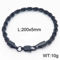 Sleek 5mm black stainless steel twist rope chain bracelet for men in 200mm length - Twist Chain Black (KB164881-Z)
