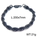7mm wide black twisted rope chain bracelet with lobster clasp in 200mm length - 20cm / 7mm / Black
