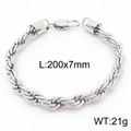 6mm silver twisted rope chain bracelet in stainless steel, length 200mm and weight 21g - Rectangular Buckle 7mm (KB164593-Z)