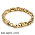 Classic 8mm wide 18k gold plated rope chain bracelet with secure lobster clasp for men - Rectangular Buckle 8mm (KB158010-Z)