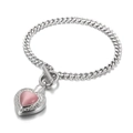 Gourmette argentée avec pendentif cœur en pierre œil de chat rose et fermoir T - Bracelet en Acier avec Pierre Oeil de Chat Rose (KB113943-Z)