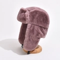 Plush winter trapper hat in dusty pink faux fur with ear flaps and buckle closure - One Size / Pink