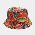 Detailed view of the vibrant mandala patterns on this double-sided sun bucket hat - One Size / 2# Colorful Mandala