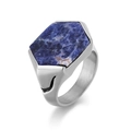 Herren Vintage Ring mit sechseckigem blauem Lapislazuli Stein geometrisch - Vedr0361s / Nr. 11