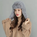 Gorro de aviador de felpa gris en piel sintética con orejeras cálidas de invierno - Talla única / Gris