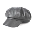 Classic grey leather newsboy cap with eight-panel design for women in retro style - Adult / Gray