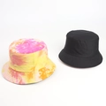 Detailed view of colorful tie-dye patterns and solid black reversible bucket hats. - M (56-58cm) / Yellow Rose Red