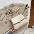 Retro cream white crossbody bag with matte leather finish and gold metal buckle - White