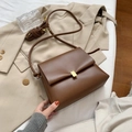 Vintage dark brown square flap crossbody bag with gold buckle and leather strap - Dark Brown
