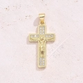 Weißer Zirkon Hellgold Portrait Kreuz Anhänger (gold) | 1 Stück/paket / 30 X 16 Mm (öffnung: 5 X 3 Mm)