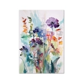 Vertical Nordic watercolor floral art print with purple and blue flowers on white background - Style C